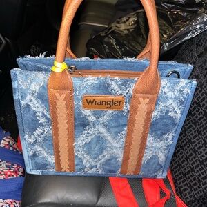 Wrangler Blue and Brown Crossbody Bag with Leather Accents